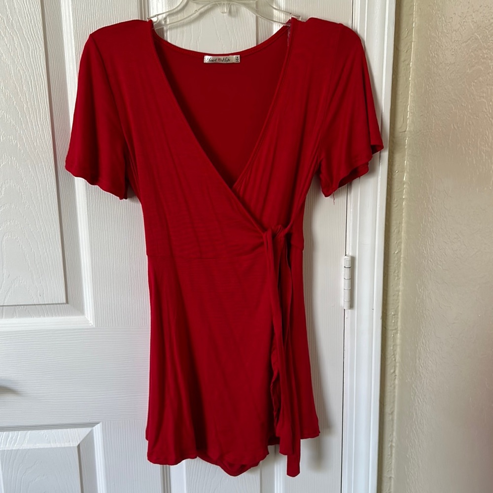 Heart and hips Red Cross over dress, size small, never worn, short sleeve